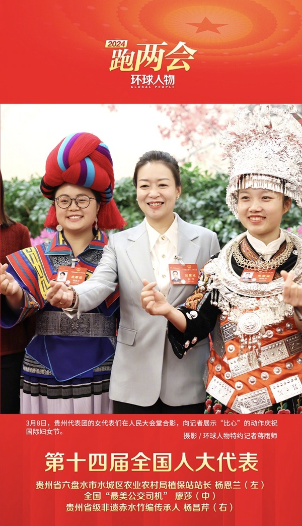 每日一圖——女代表們展示“比心”動作慶祝國際婦女節(jié)